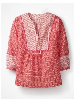 Boden Gauzy tie neck top in a red and white boho star print. Size M